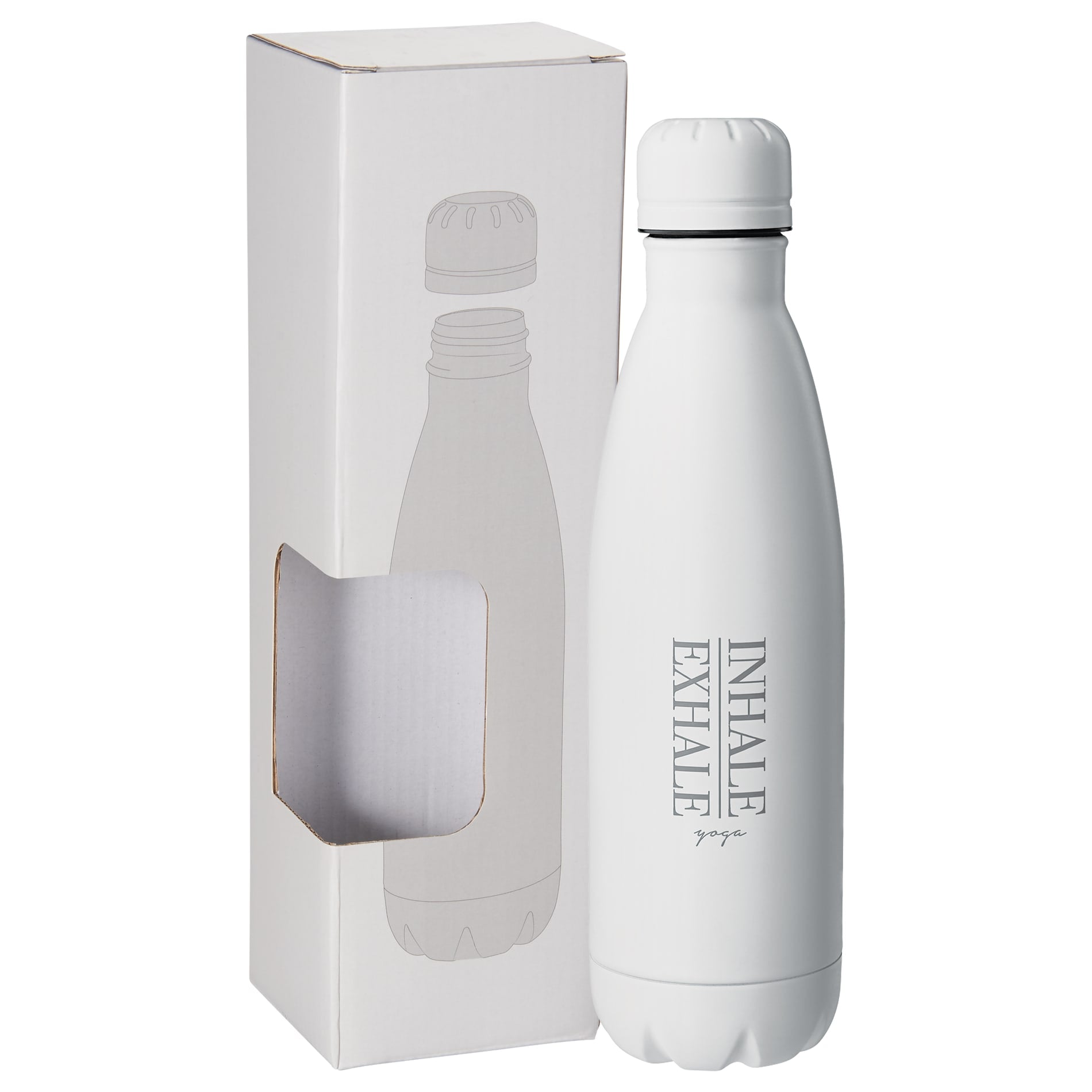 Front View of White Copper Vacuum Insulated Bottle 17oz w/ Window Box
