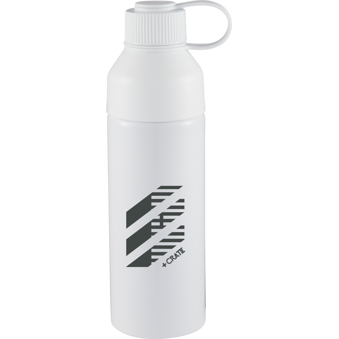 Front View of White DUO 26oz Recycled Aluminum Bottle