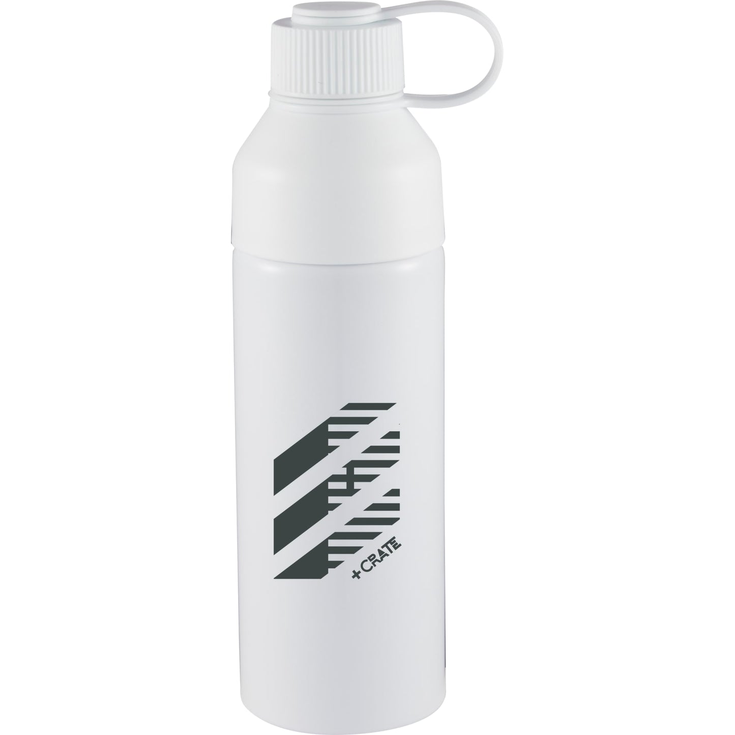 Front View of White DUO 26oz Recycled Aluminum Bottle