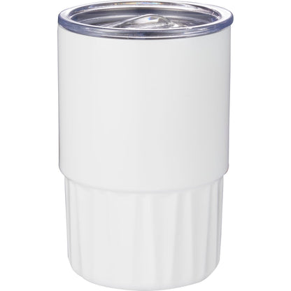 Front View of White Elite Geometry Recycled Stainless Tumbler 16oz plain