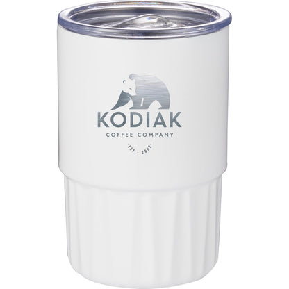 Front View of White Elite Geometry Recycled Stainless Tumbler 16oz