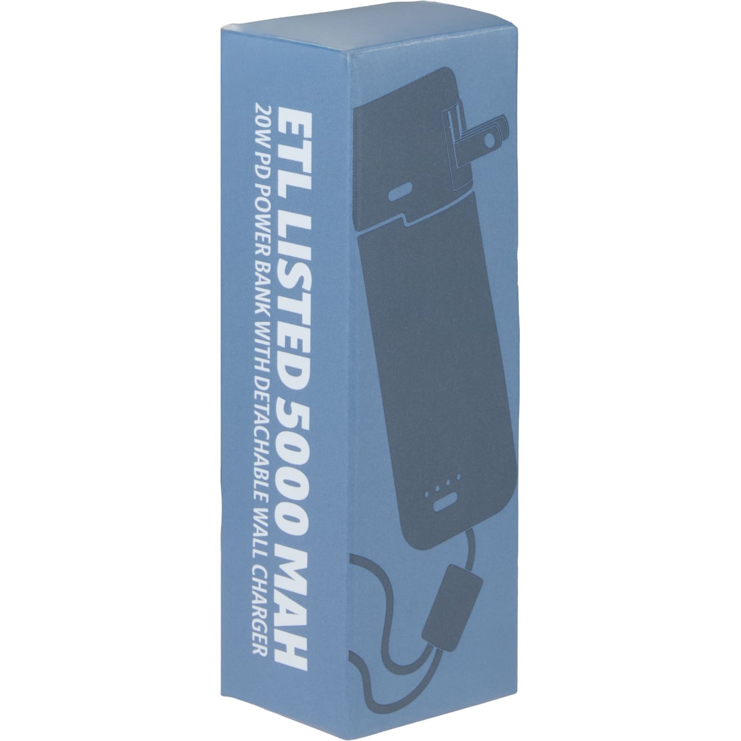 Front View of White ETL Listed 5000 mAh 20W PD Power Bank with AC Plug
