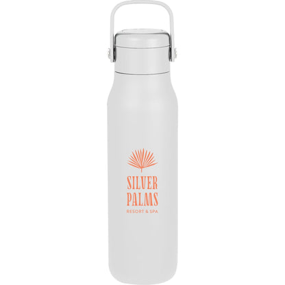 Front View of White Explorer Threadless Recycled Stainless Bottle 25oz