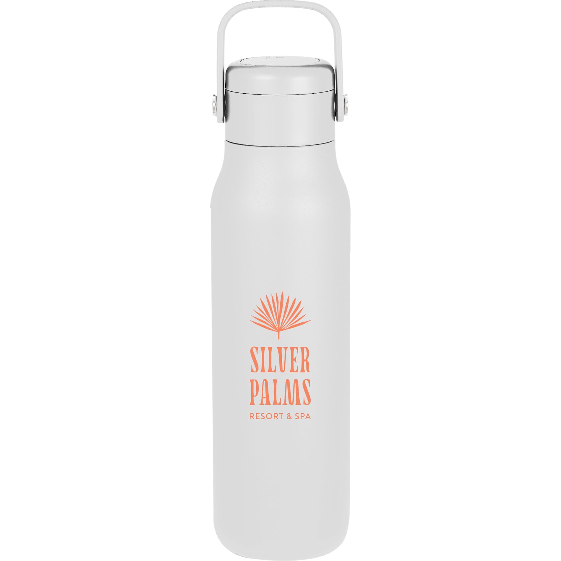 Front View of White Explorer Threadless Recycled Stainless Bottle 25oz