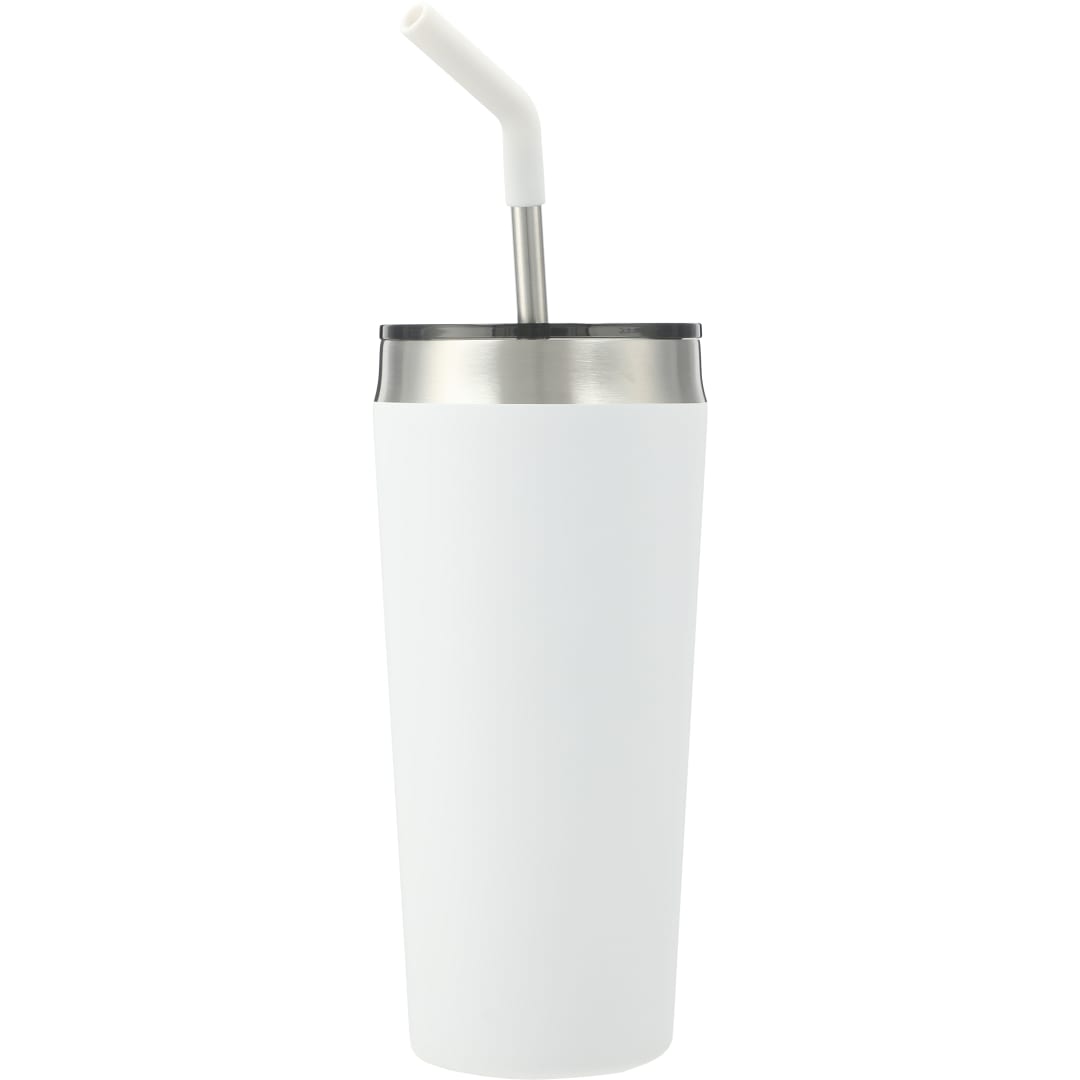 Front View of White Faye 20oz Vacuum Tumbler w/ SS Straw plain