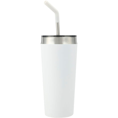 Front View of White Faye 20oz Vacuum Tumbler w/ SS Straw plain