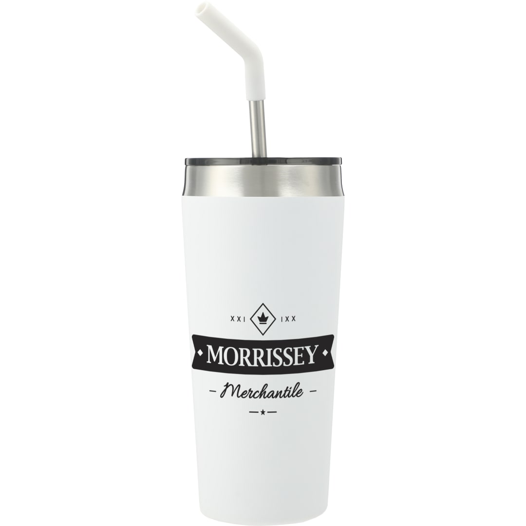 Front View of White Faye 20oz Vacuum Tumbler w/ SS Straw