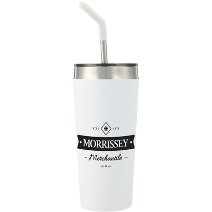 Front View of White Faye 20oz Vacuum Tumbler w/ SS Straw