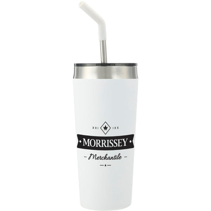 Front View of White Faye 20oz Vacuum Tumbler w/ SS Straw