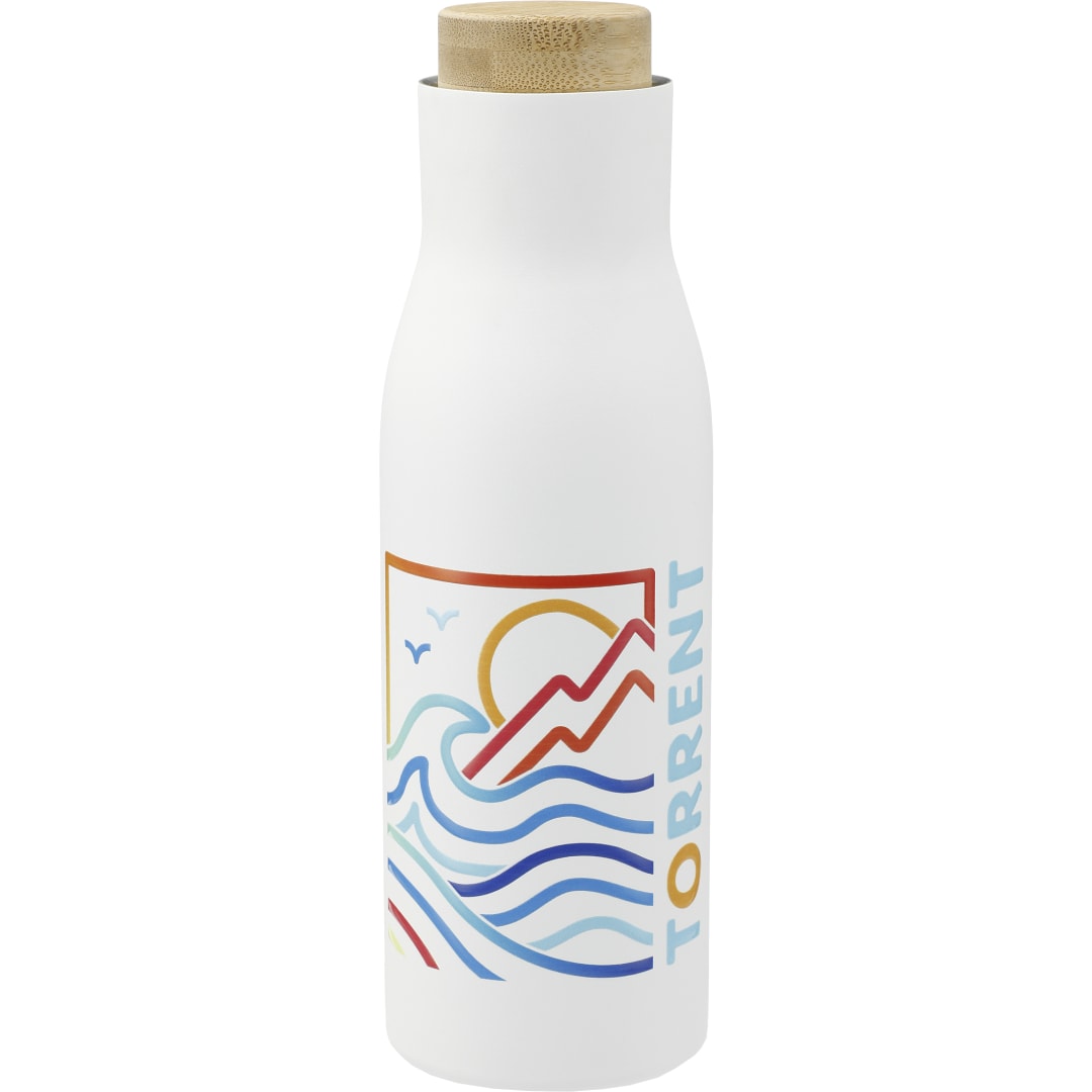 Front View of White FSC 100% Bamboo Cap 17oz Shaco Copper Vac Bottle