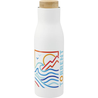 Front View of White FSC 100% Bamboo Cap 17oz Shaco Copper Vac Bottle