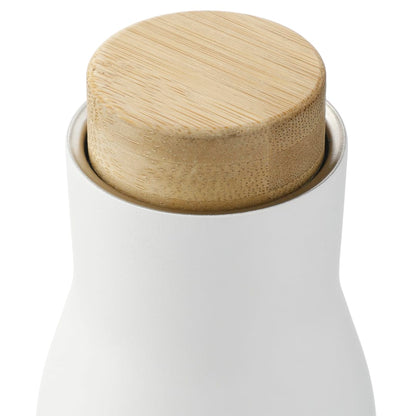 Front View of White FSC 100% Bamboo Cap 17oz Shaco Copper Vac Bottle
