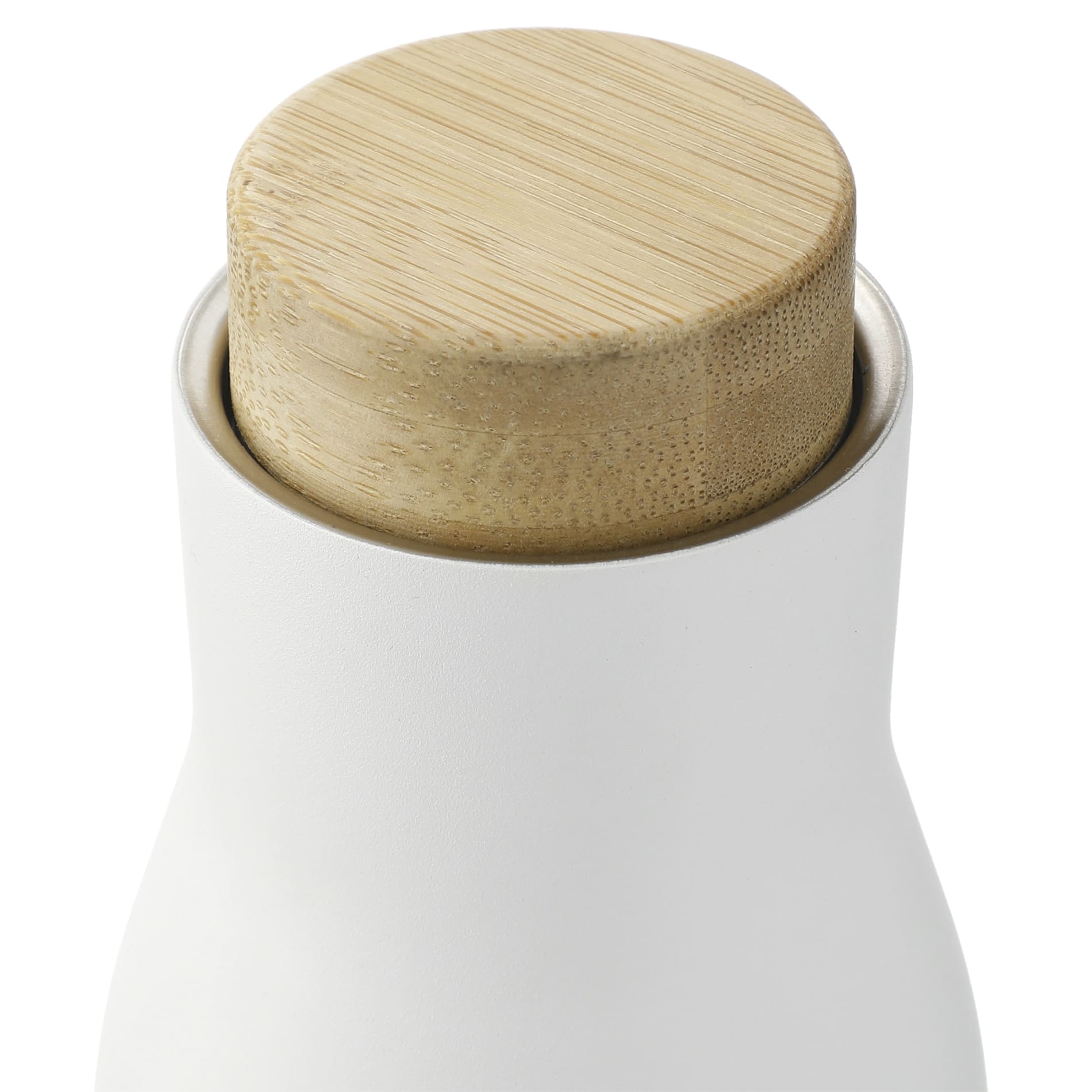 Front View of White FSC 100% Bamboo Cap 17oz Shaco Copper Vac Bottle