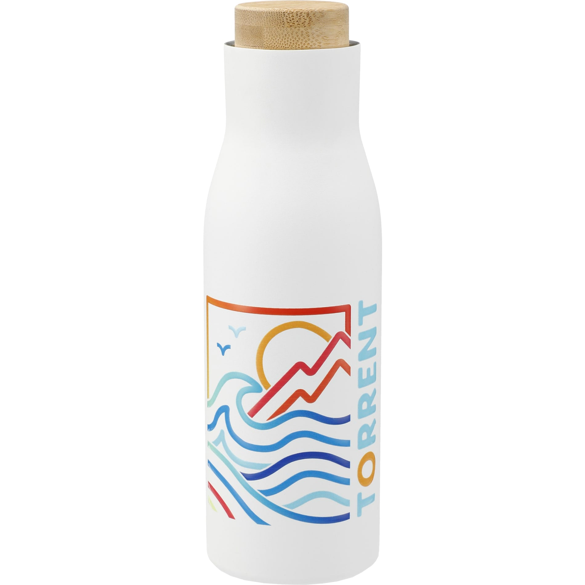 Front View of White FSC 100% Bamboo Cap 17oz Shaco Copper Vac Bottle
