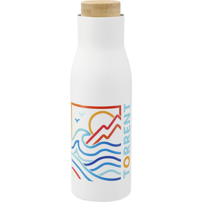 Front View of White FSC 100% Bamboo Cap 17oz Shaco Copper Vac Bottle