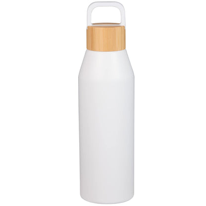 Front View of White FSC® 100% Bamboo Lid Aspen 24 oz Recycled Bottle plain