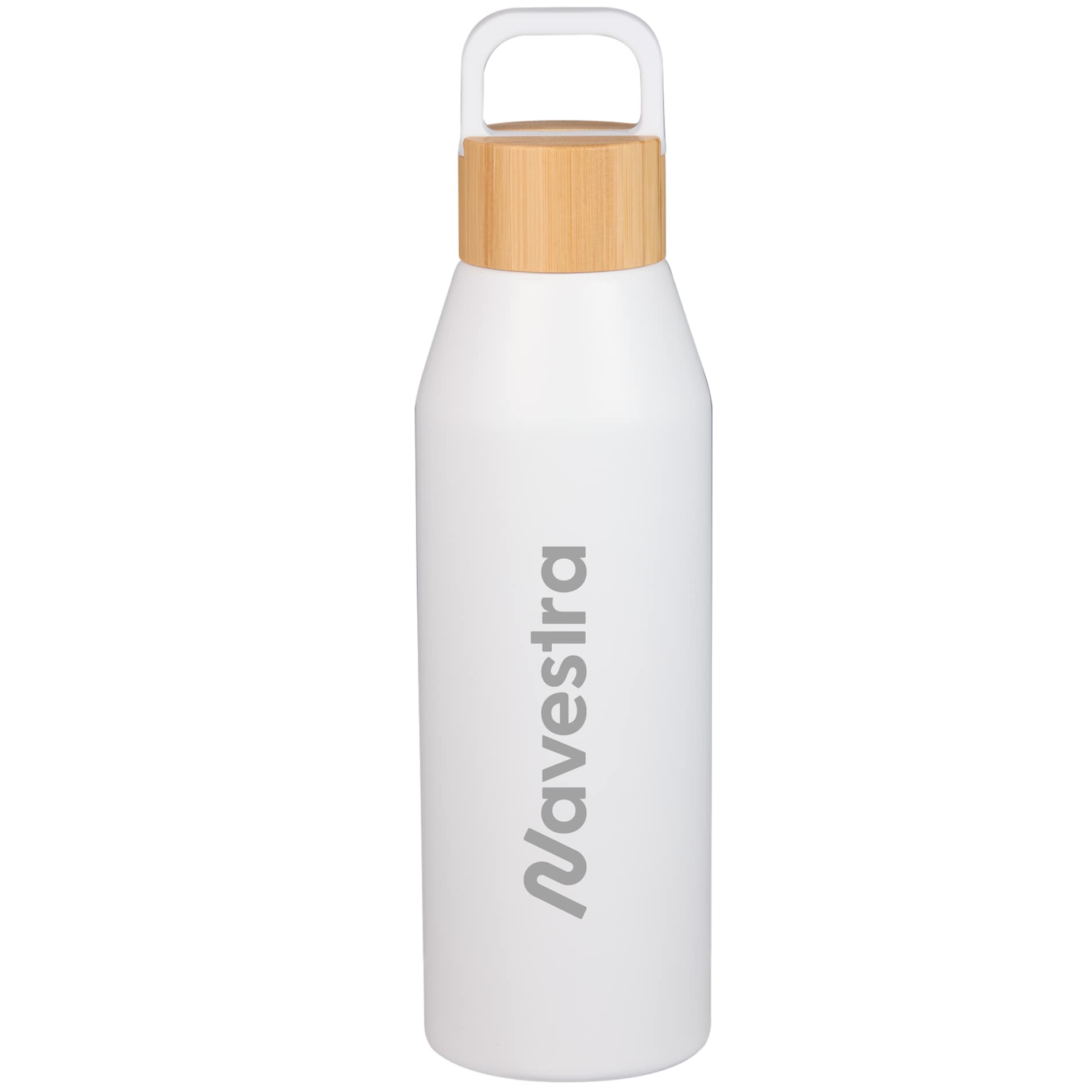 Front View of White FSC® 100% Bamboo Lid Aspen 24 oz Recycled Bottle