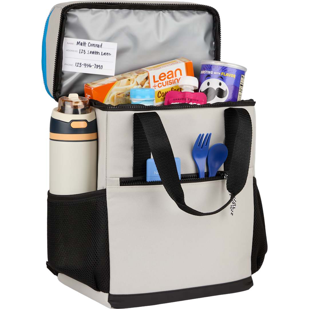 Front View of White Glacial RPET Backpack Cooler