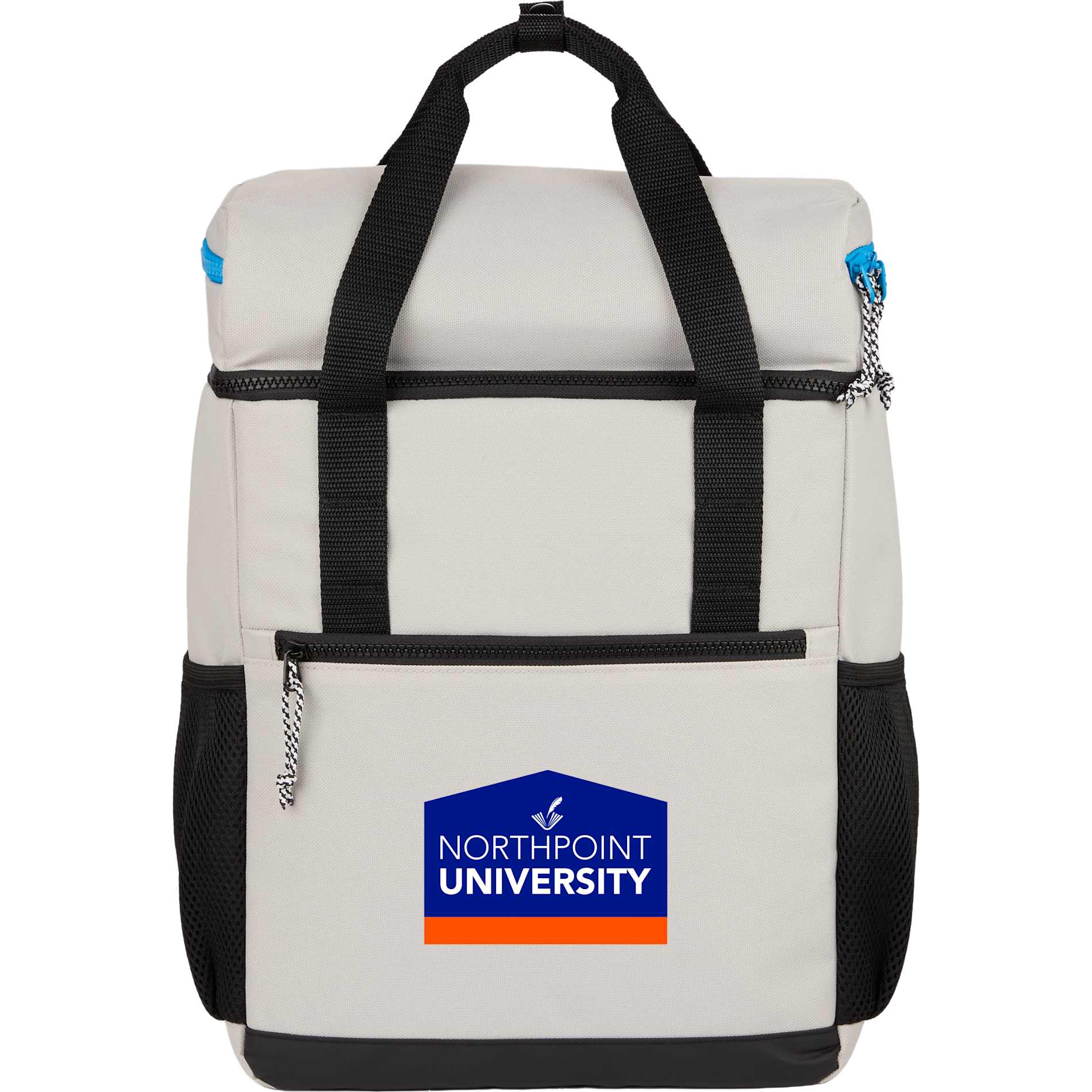 Front View of White Glacial RPET Backpack Cooler