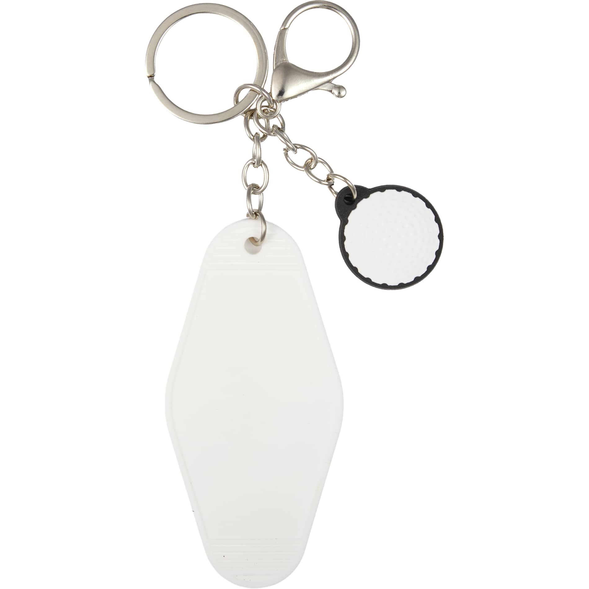Front View of White Golf Motel Keychain plain