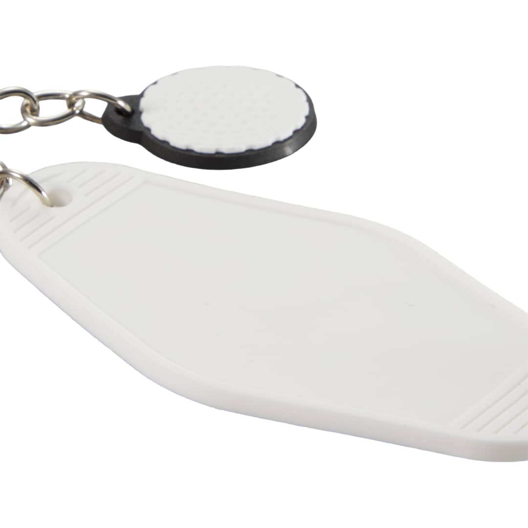 Front View of White Golf Motel Keychain