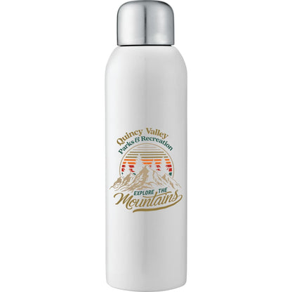 Front View of White Guzzle 28oz Stainless Sports Bottle