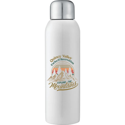Front View of White Guzzle 28oz Stainless Sports Bottle