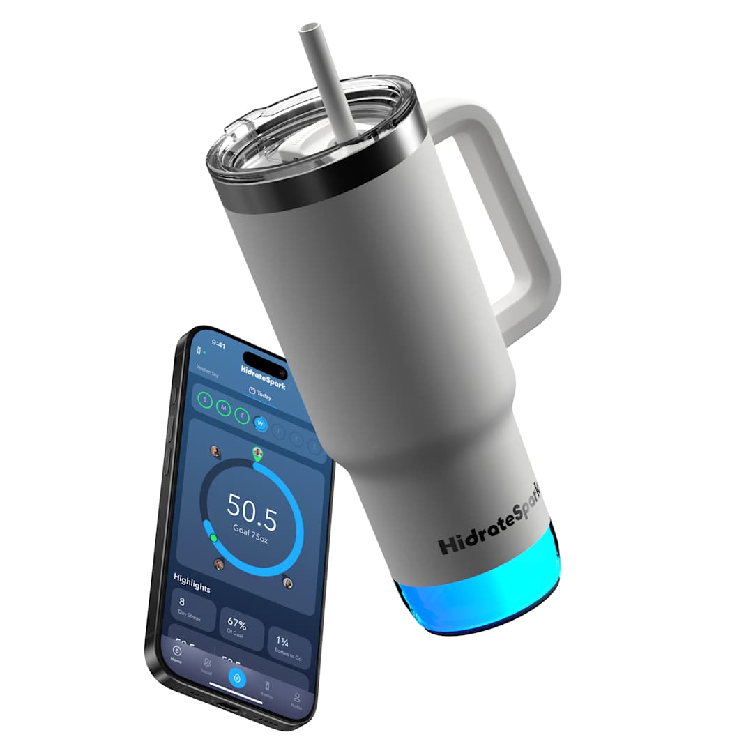 Front View of White HidrateSpark Pro 2 Tumbler 30oz