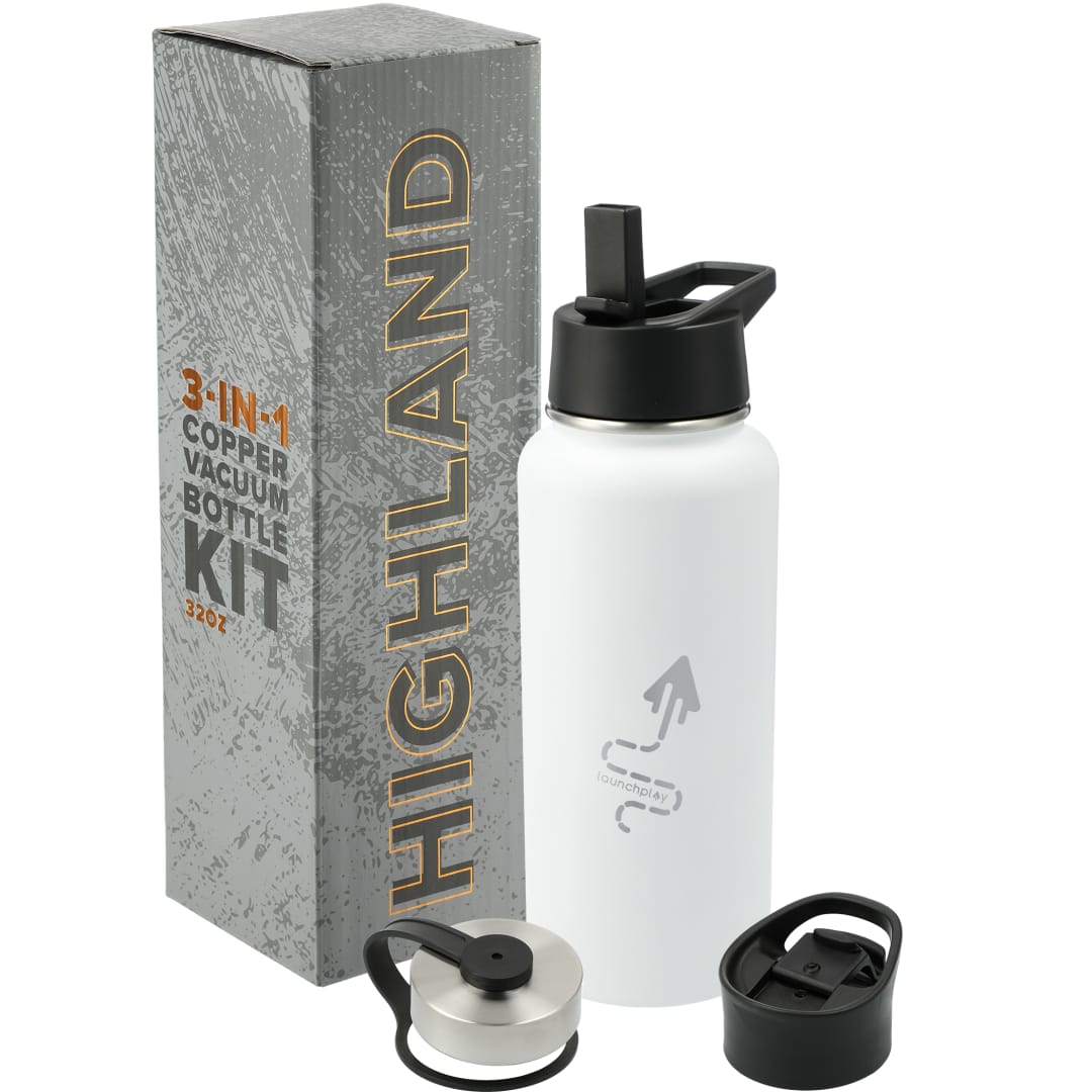 Front View of White Highland 3-in-1 Copper Vacuum Bottle Kit 32oz plain