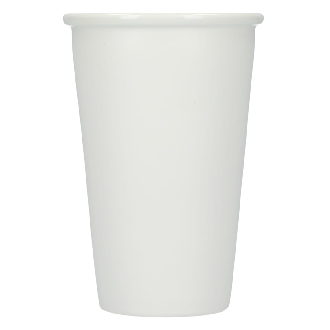 Front View of White I'm not a paper cup 10oz ceramic tumbler plain