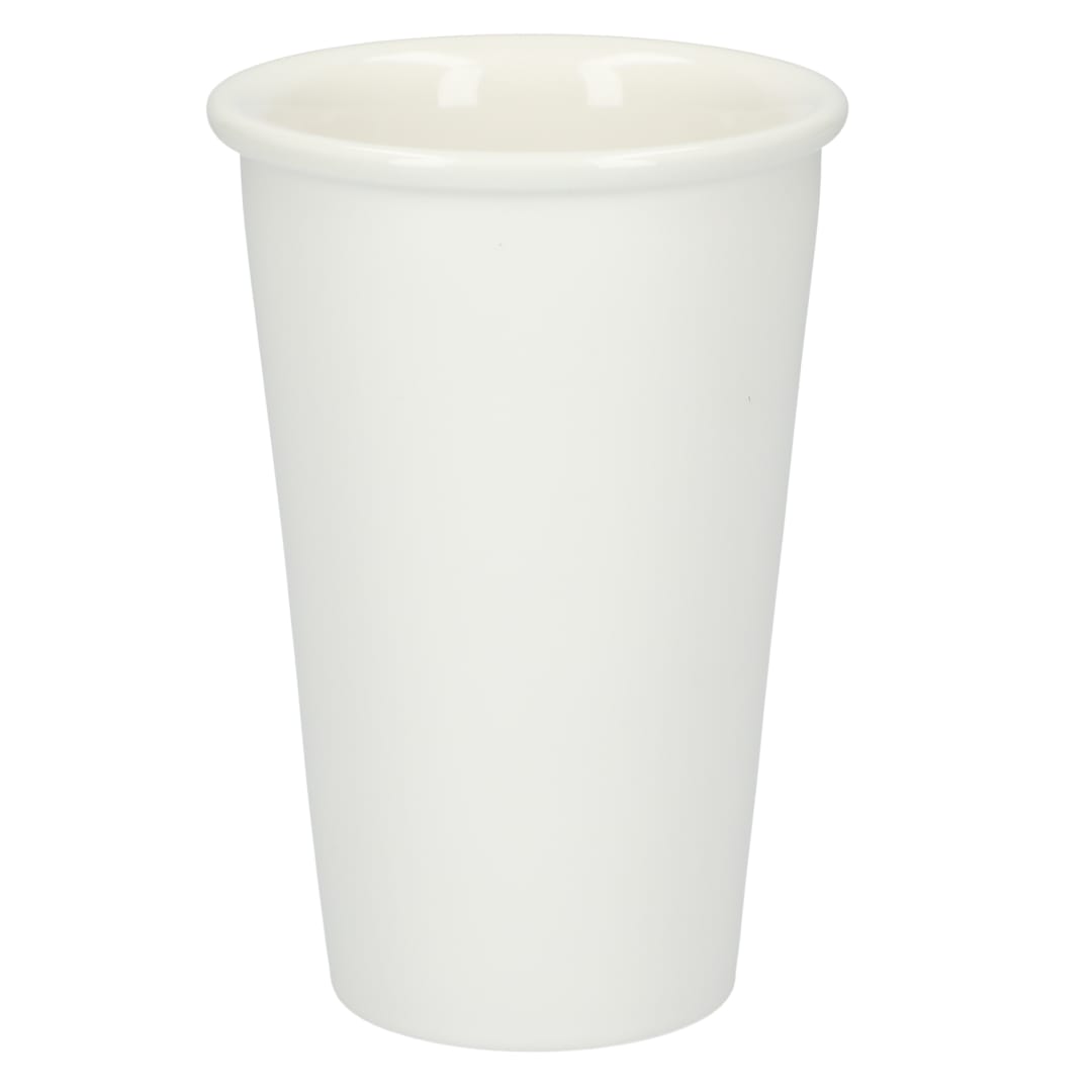 Front View of White I'm not a paper cup 10oz ceramic tumbler plain