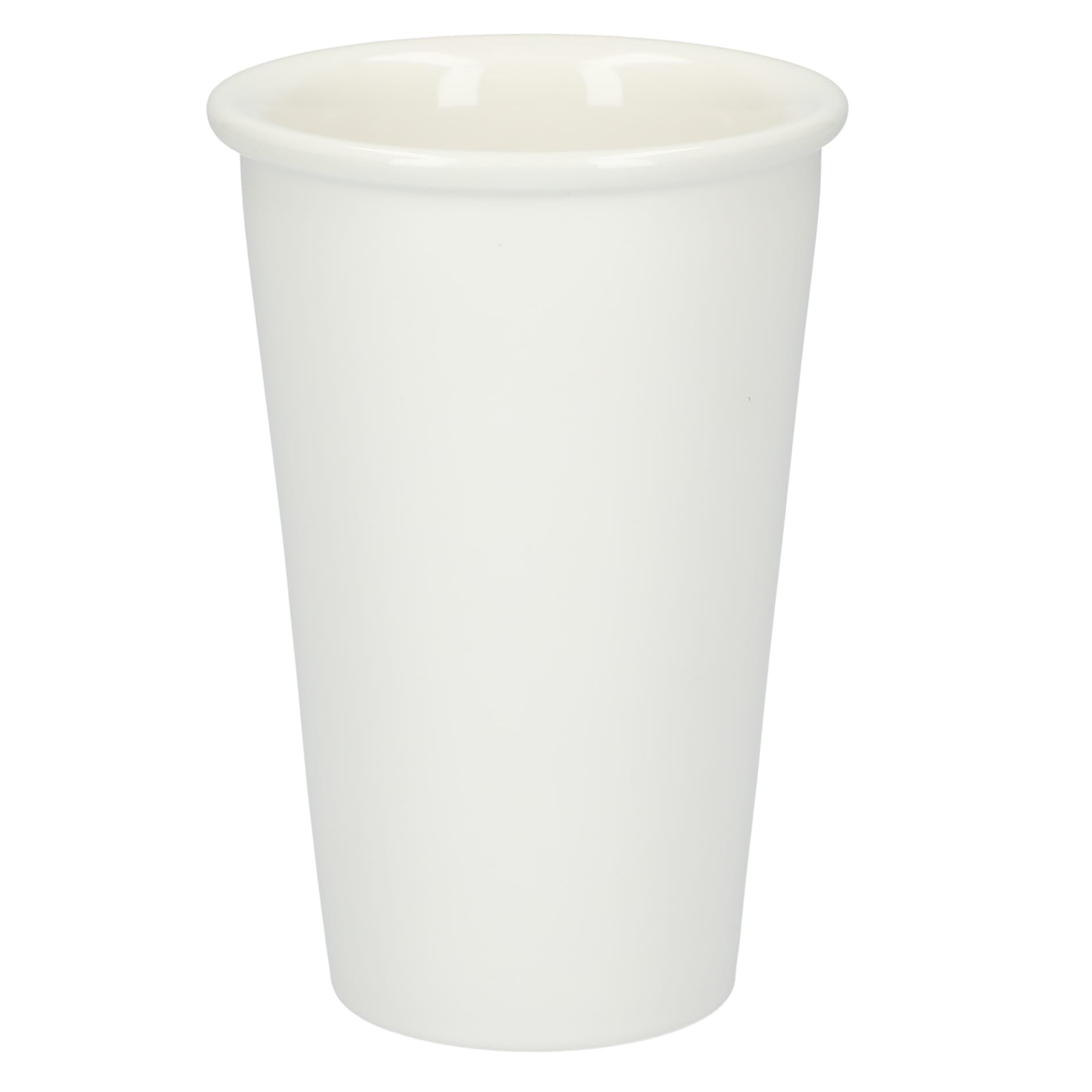 Front View of White I'm not a paper cup 10oz ceramic tumbler plain
