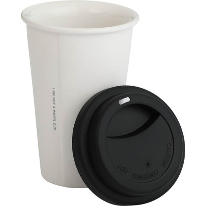 Front View of White I'm Not a Paper Cup 10oz Ceramic Tumbler w/ Lid