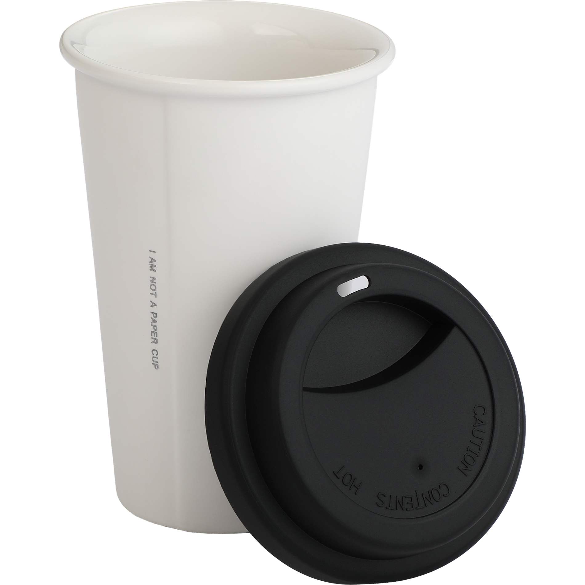 Front View of White I'm Not a Paper Cup 10oz Ceramic Tumbler w/ Lid