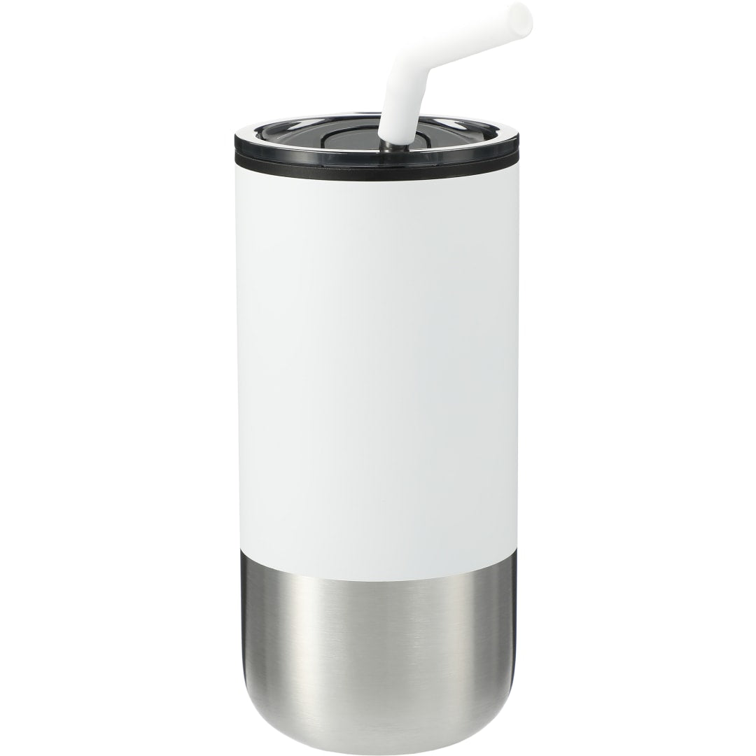 Front View of White Lagom 16oz Tumbler w/ SS Straw plain