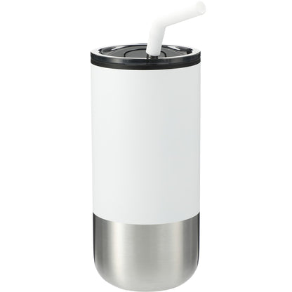 Front View of White Lagom 16oz Tumbler w/ SS Straw plain