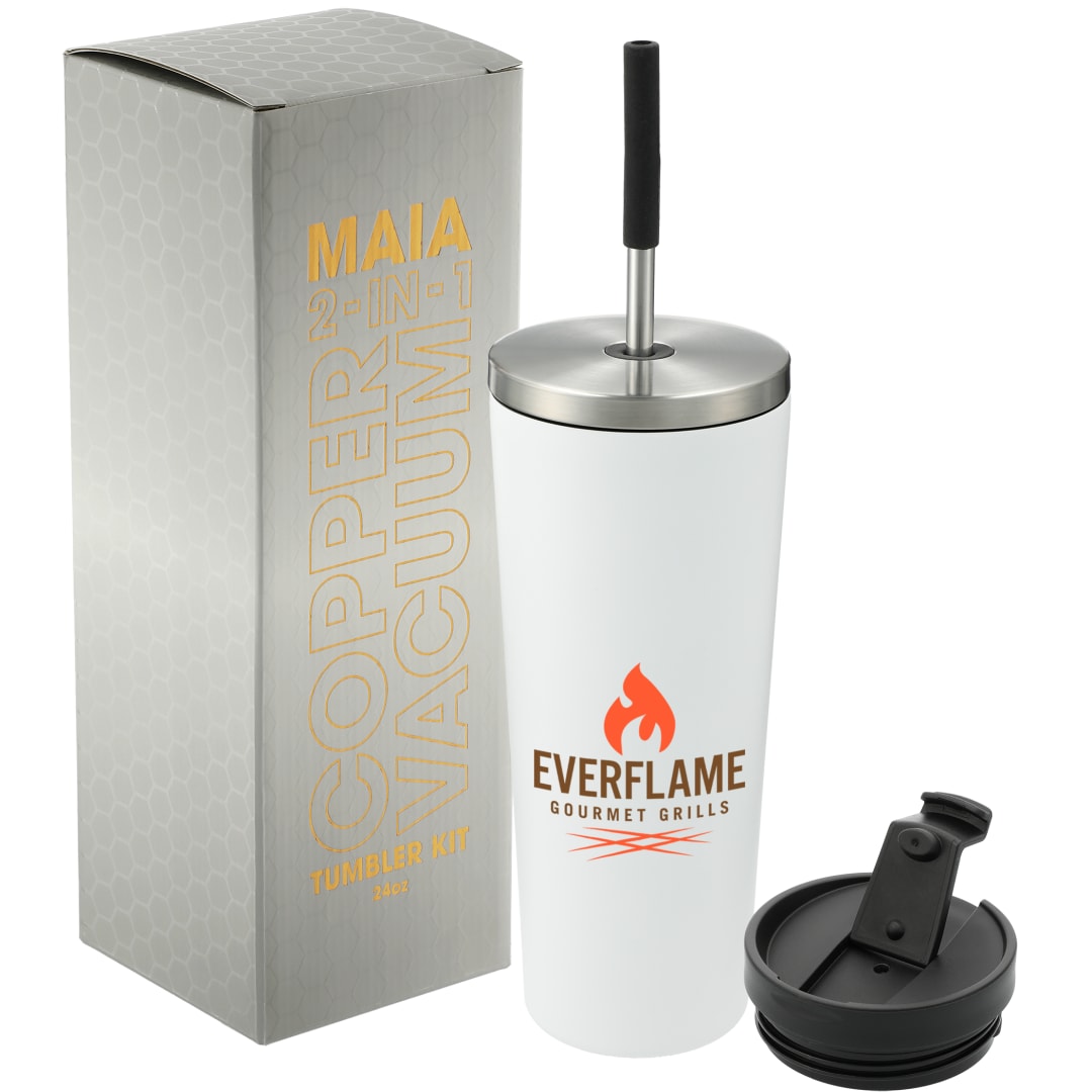 Front View of White Maia 2-in-1 Copper Vacuum Tumbler Kit 24oz