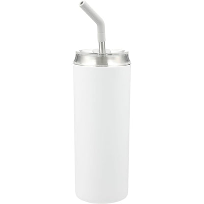 Front View of White Marka Copper Vac Tumbler w/ SS straw 20oz plain