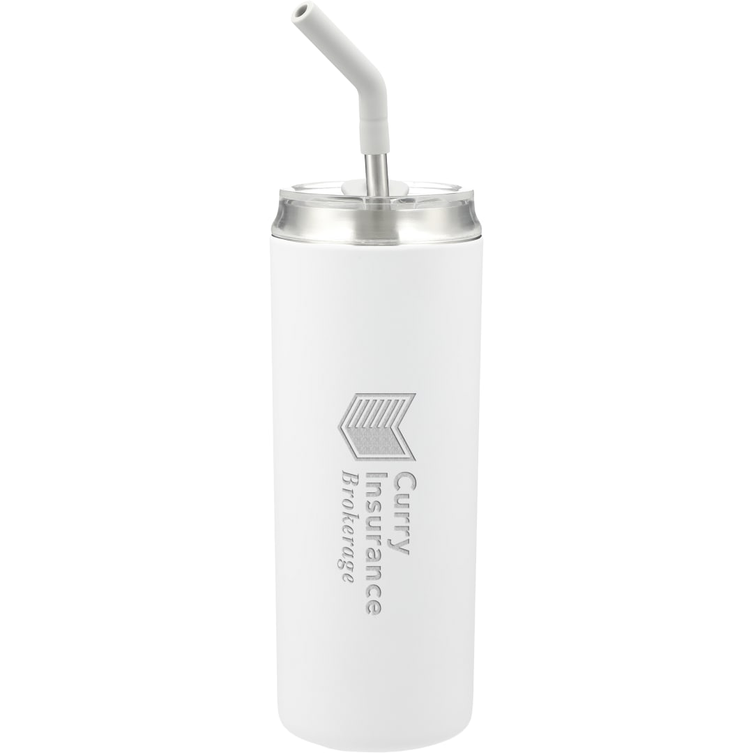 Front View of White Marka Copper Vac Tumbler w/ SS straw 20oz