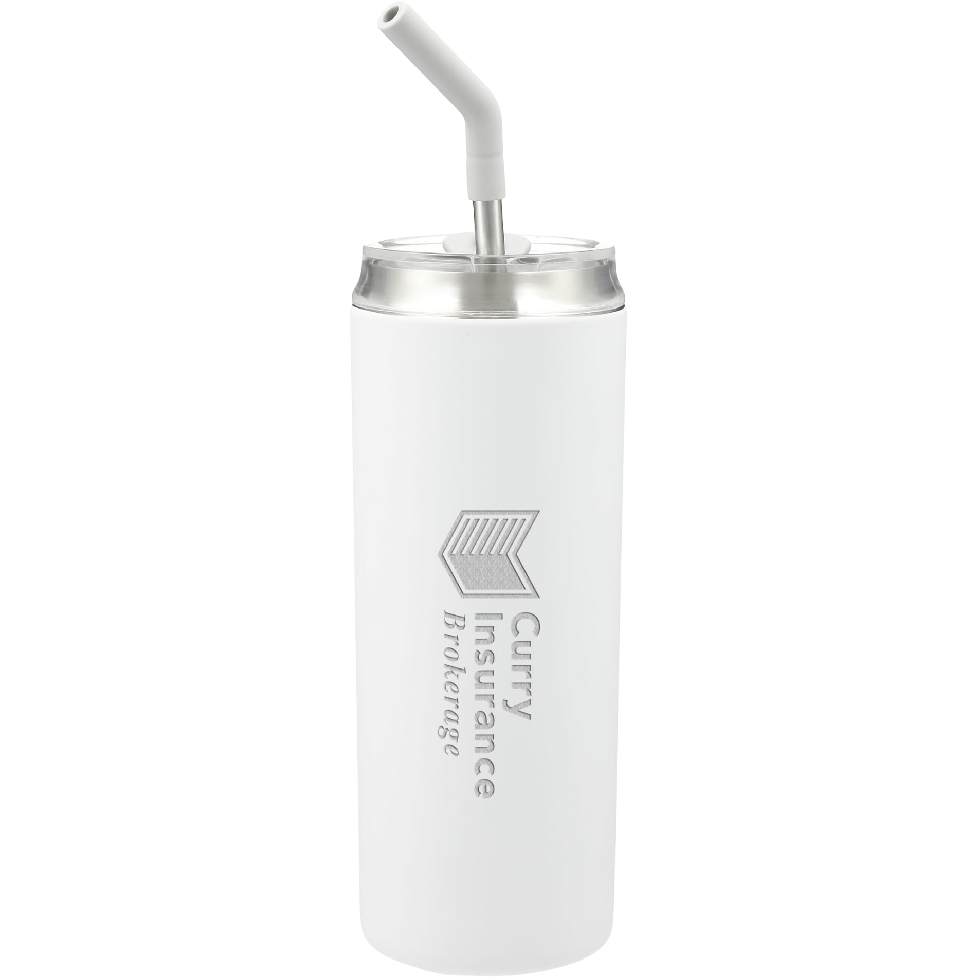 Front View of White Marka Copper Vac Tumbler w/ SS straw 20oz
