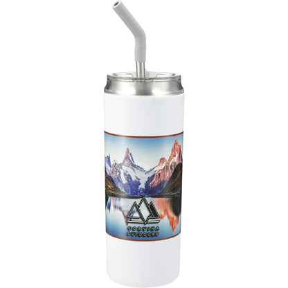 Front View of White Marka Copper Vac Tumbler w/ SS straw 20oz