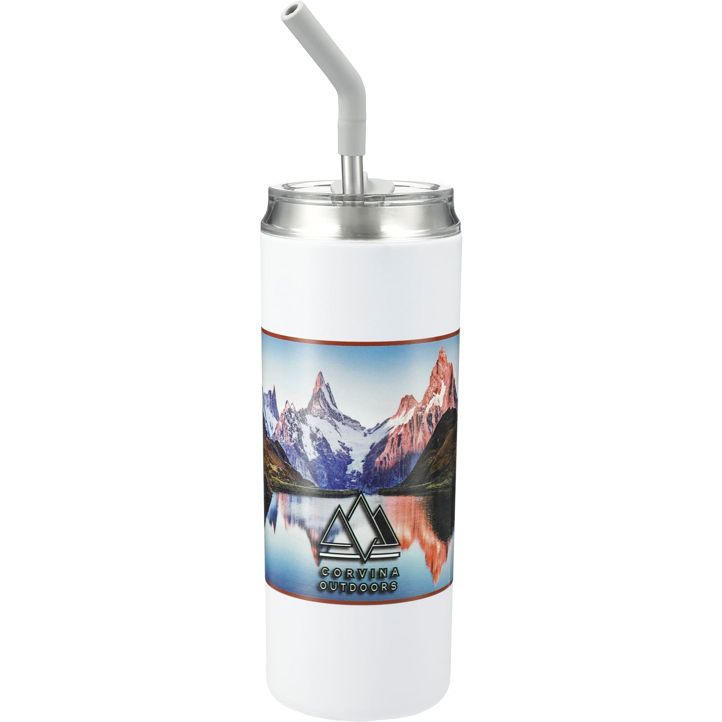 Front View of White Marka Copper Vac Tumbler w/ SS straw 20oz