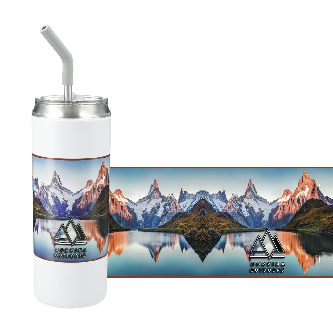 Front View of White Marka Copper Vac Tumbler w/ SS straw 20oz