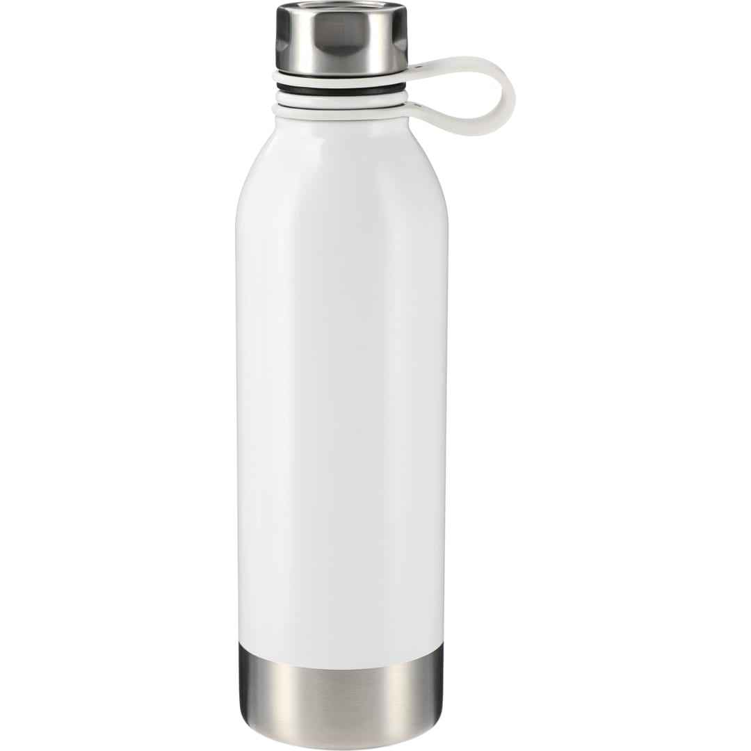 Front View of White Perth 25oz Stainless Sports Bottle plain