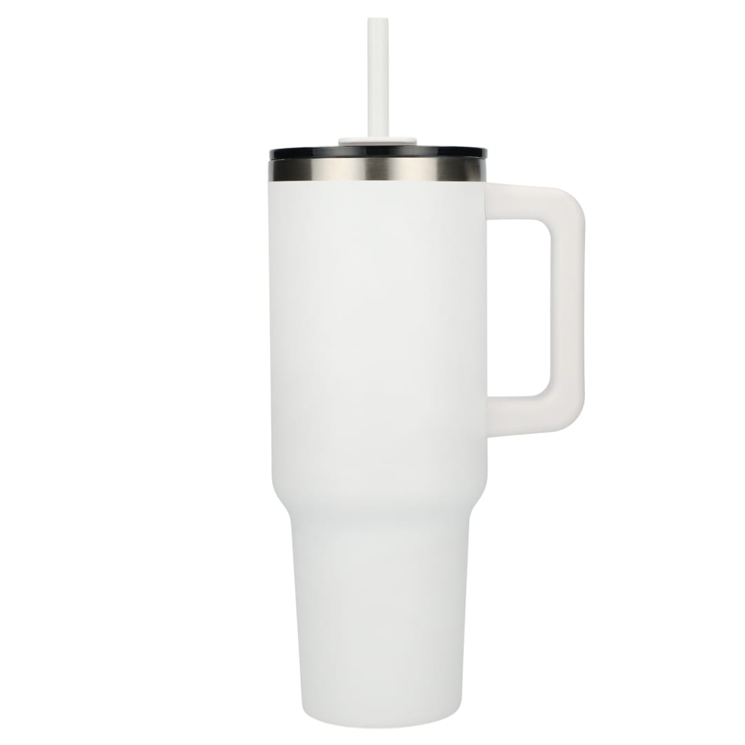 Front View of White Pinnacle Recycled Travel Tumbler with Straw 40oz plain