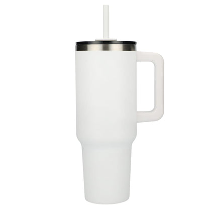 Front View of White Pinnacle Recycled Travel Tumbler with Straw 40oz plain