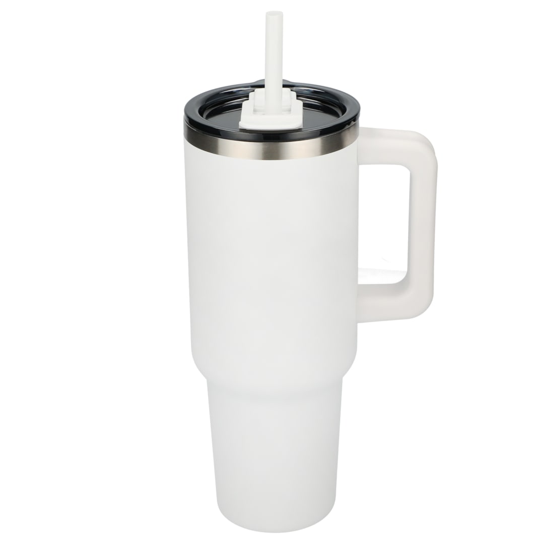 Front View of White Pinnacle Recycled Travel Tumbler with Straw 40oz plain