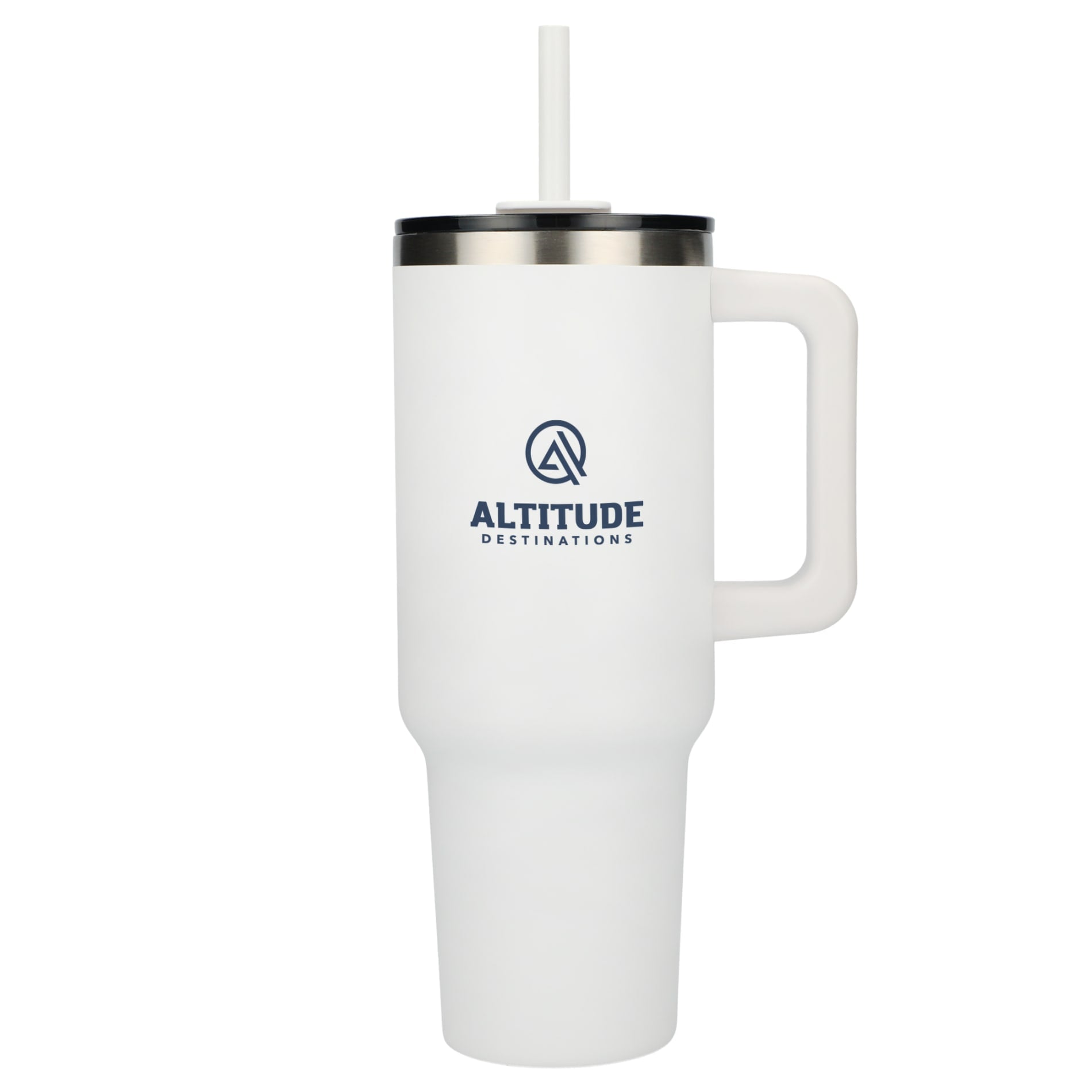 Front View of White Pinnacle Recycled Travel Tumbler with Straw 40oz