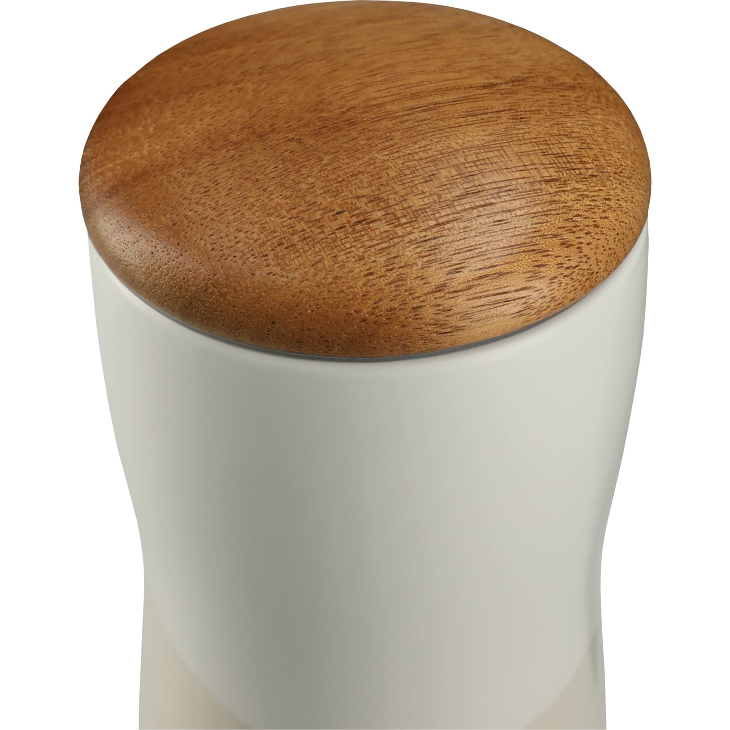 Front View of White Reno Double Wall Ceramic Tumbler w/Wood Lid 10oz plain