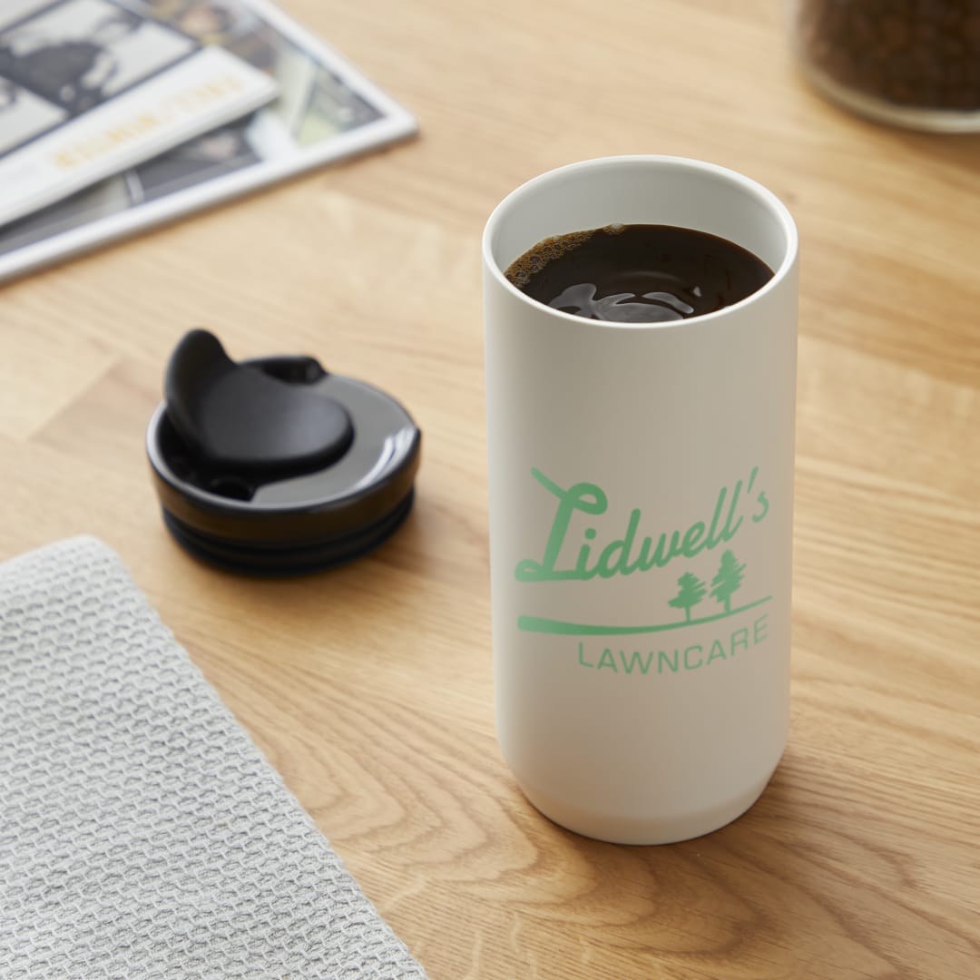 Front View of White Seneca Tumbler 16oz w/ Ceramic Lid & Lining plain